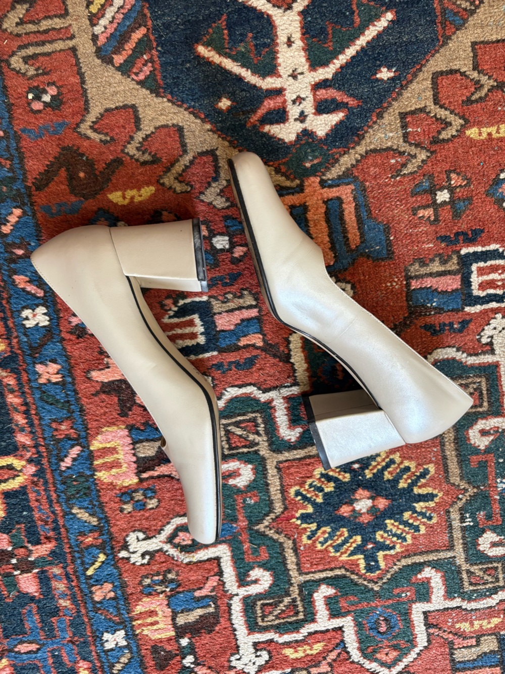 Nine West 90s Women's Block Heel Pumps in Shiny Light Beige Nude Champagne 7